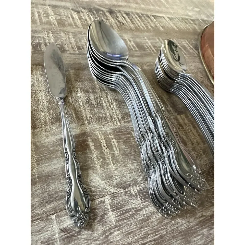 Imperial Fleurette Stainless Steel Flatware 68 Pieces VTG